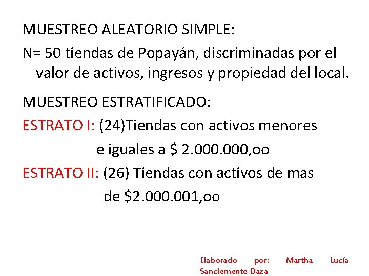 MUESTREO ALEATORIO SIMPLE: N= 50 tiendas de Popayán, discriminadas por el valor de activos,