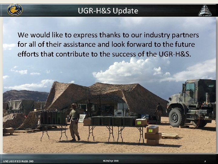 UGR-H&S Update We would like to express thanks to our industry partners for all