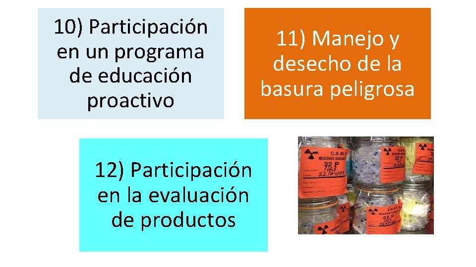 10) Participación en un programa de educación proactivo 12) Participación en la evaluación de