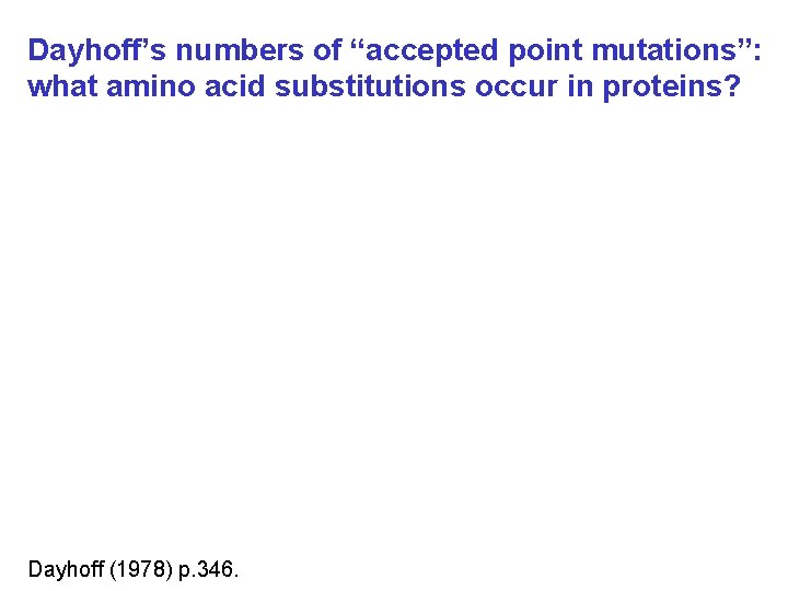 Dayhoff’s numbers of “accepted point mutations”: what amino acid substitutions occur in proteins? Dayhoff