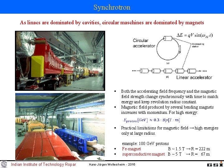 Synchrotron As linacs are dominated by cavities, circular maschines are dominated by magnets §