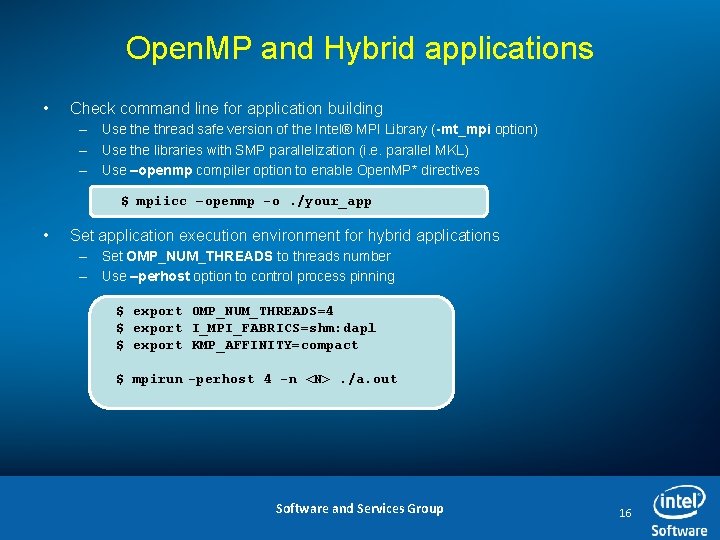 Intel Cluster Tools Introduction and Hands on Sessions