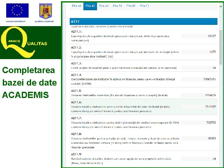 PL II – Evaluarea instituțională Completarea bazei de date ACADEMIS Proiect cofinanţat din Fondul PL II – Evaluarea instituțională Completarea bazei de date ACADEMIS Proiect cofinanţat din Fondul