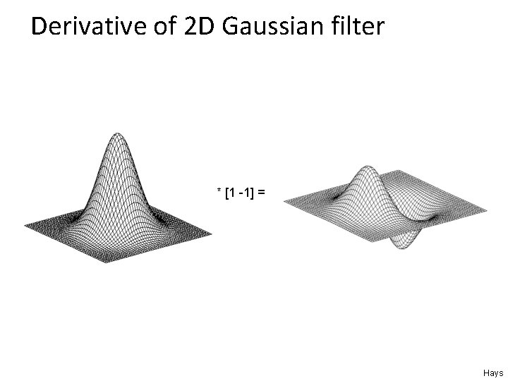 Derivative of 2 D Gaussian filter * [1 -1] = Hays 