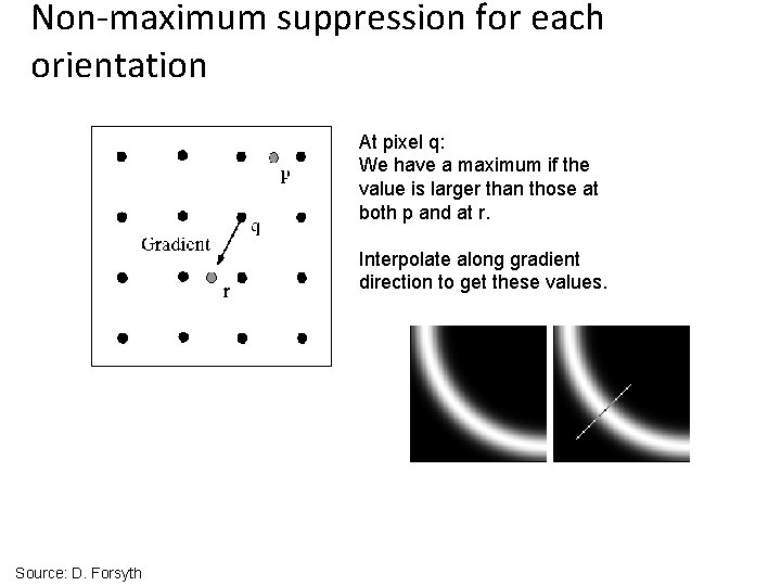 Non-maximum suppression for each orientation At pixel q: We have a maximum if the