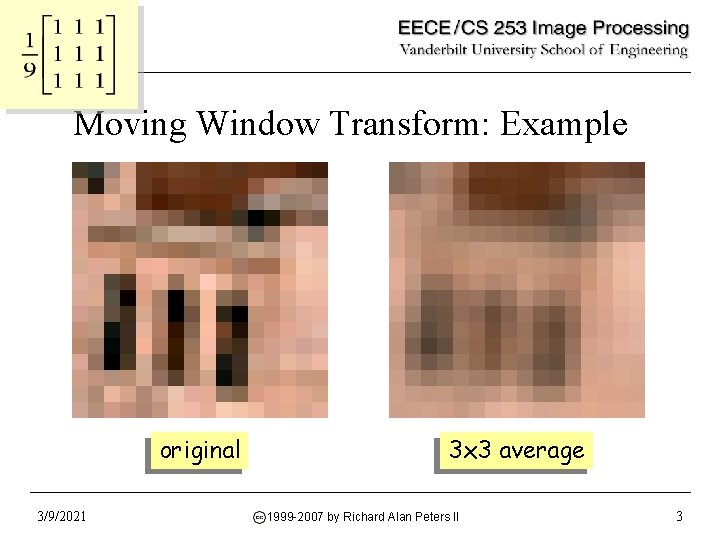 Moving Window Transform: Example original 3/9/2021 3 x 3 average 1999 -2007 by Richard