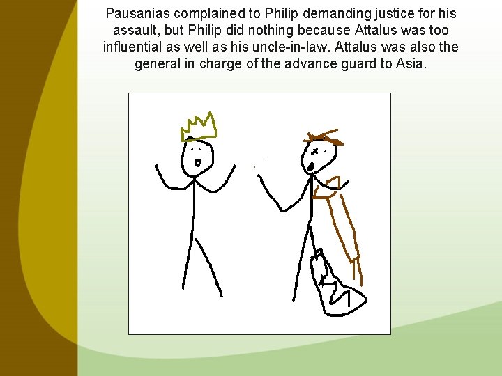 Pausanias complained to Philip demanding justice for his assault, but Philip did nothing because