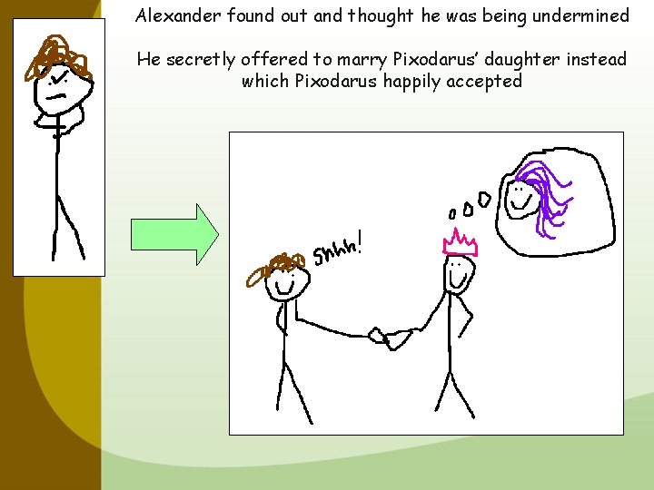 Alexander found out and thought he was being undermined He secretly offered to marry