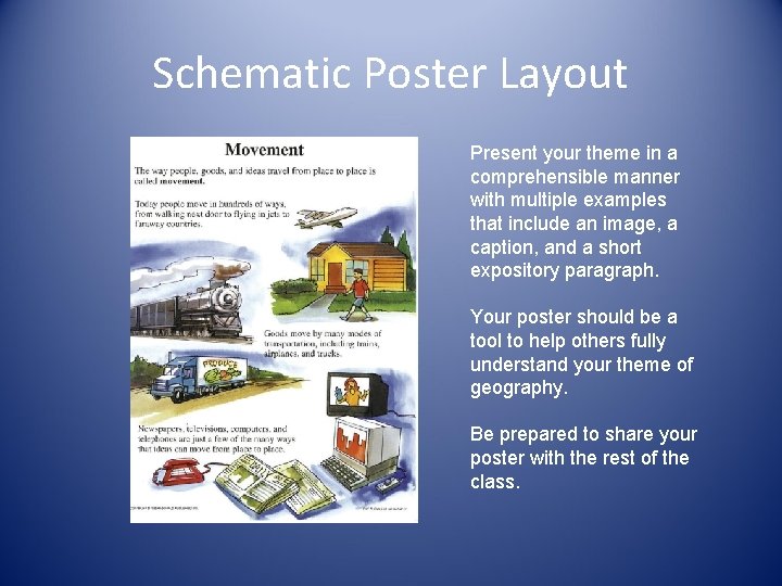 Schematic Poster Layout Present your theme in a comprehensible manner with multiple examples that