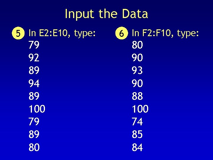 Input the Data 5 In E 2: E 10, type: 79 92 89 94