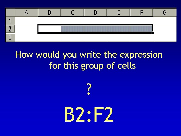 Referencing Cell Ranges How would you write the expression for this group of cells