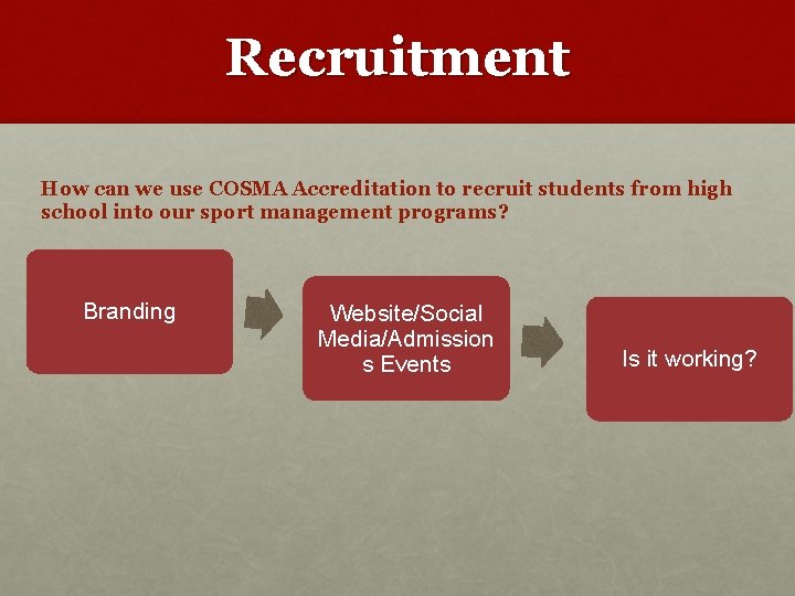 Recruitment How can we use COSMA Accreditation to recruit students from high school into