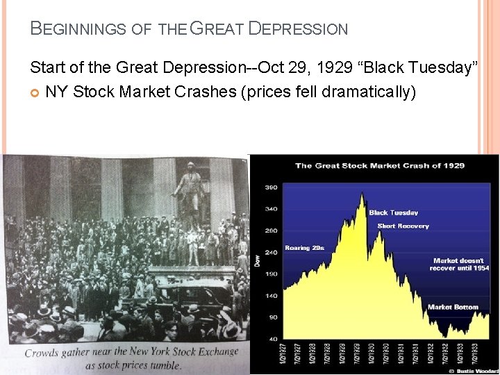 BEGINNINGS OF THE GREAT DEPRESSION Start of the Great Depression--Oct 29, 1929 “Black Tuesday”