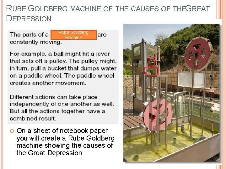 RUBE GOLDBERG MACHINE OF THE CAUSES OF THEGREAT DEPRESSION Rube Goldberg Machine On a