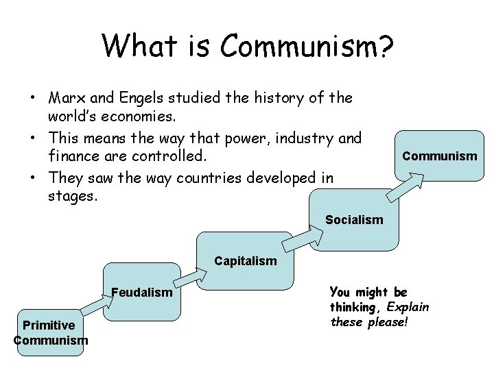 What is Communism? • Marx and Engels studied the history of the world’s economies.