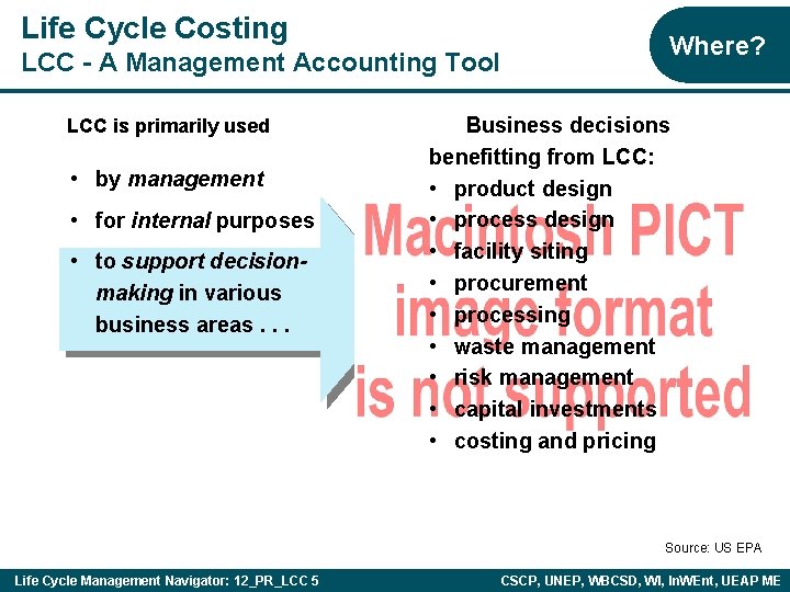 Life Cycle Costing LCC - A Management Accounting Tool LCC is primarily used •