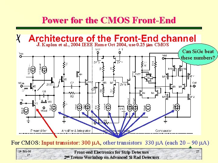 Power for the CMOS Front-End J. Kaplon et al. , 2004 IEEE Rome Oct