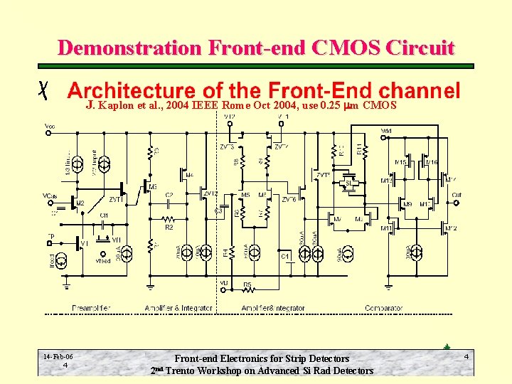 Demonstration Front-end CMOS Circuit J. Kaplon et al. , 2004 IEEE Rome Oct 2004,