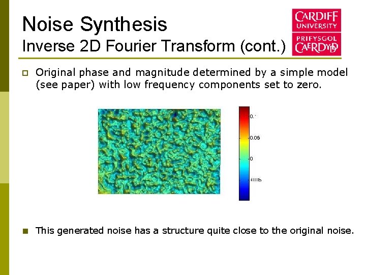 Noise Synthesis Inverse 2 D Fourier Transform (cont. ) p Original phase and magnitude