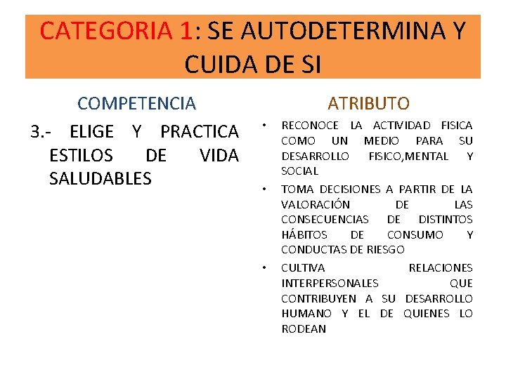 CATEGORIA 1: SE AUTODETERMINA Y CUIDA DE SI COMPETENCIA 3. - ELIGE Y PRACTICA