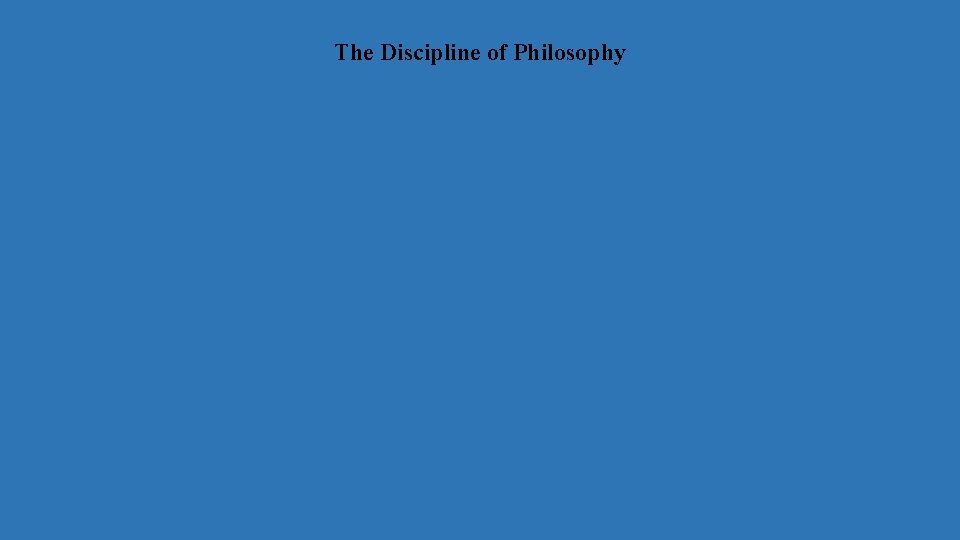 The Discipline of Philosophy 
