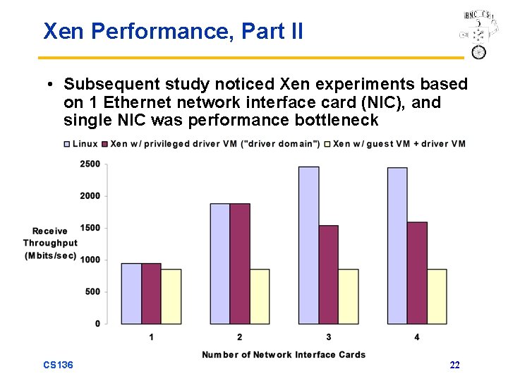 Xen Performance, Part II • Subsequent study noticed Xen experiments based on 1 Ethernet