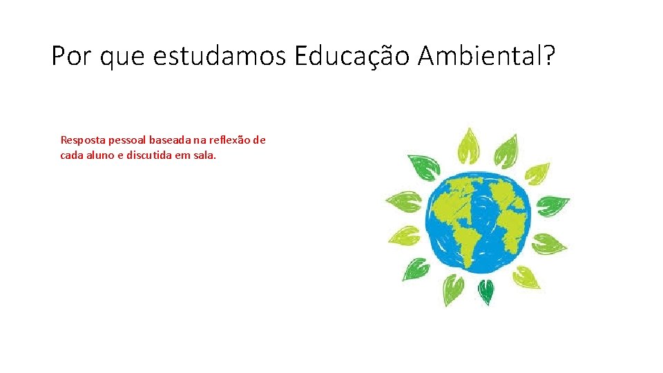 Por que estudamos Educação Ambiental? Resposta pessoal baseada na reflexão de cada aluno e