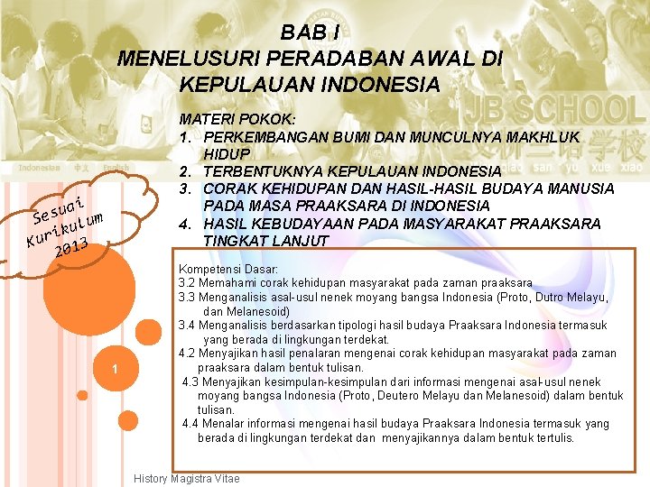 BAB I MENELUSURI PERADABAN AWAL DI KEPULAUAN INDONESIA MATERI POKOK: 1. PERKEMBANGAN BUMI DAN