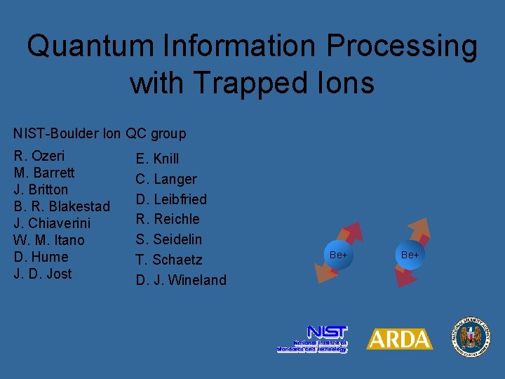 Quantum Information Processing with Trapped Ions NISTBoulder Ion