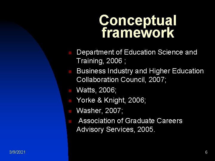 Conceptual framework n n n 3/9/2021 Department of Education Science and Training, 2006 ;