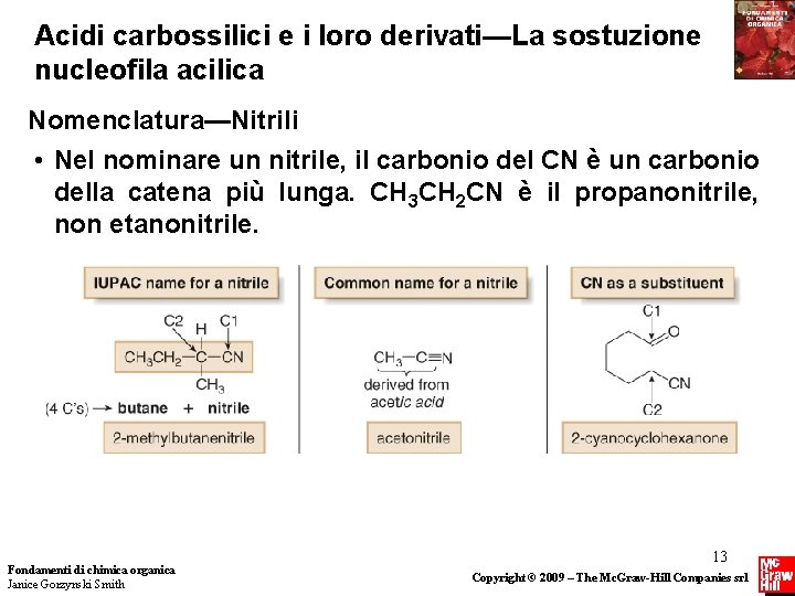 Acidi carbossilici e i loro derivati—La sostuzione nucleofila acilica Nomenclatura—Nitrili • Nel nominare un Acidi carbossilici e i loro derivati—La sostuzione nucleofila acilica Nomenclatura—Nitrili • Nel nominare un