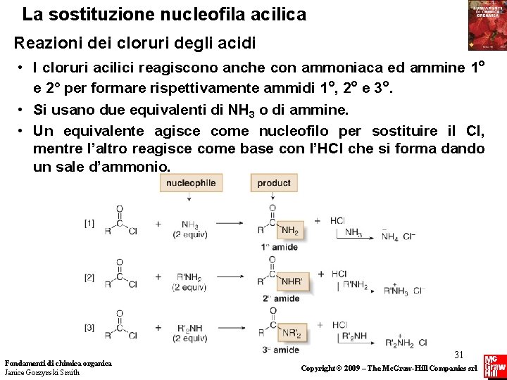 La sostituzione nucleofila acilica Reazioni dei cloruri degli acidi • I cloruri acilici reagiscono La sostituzione nucleofila acilica Reazioni dei cloruri degli acidi • I cloruri acilici reagiscono
