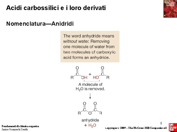 Acidi carbossilici e i loro derivati Nomenclatura—Anidridi Fondamenti di chimica organica Janice Gorzynski Smith Acidi carbossilici e i loro derivati Nomenclatura—Anidridi Fondamenti di chimica organica Janice Gorzynski Smith
