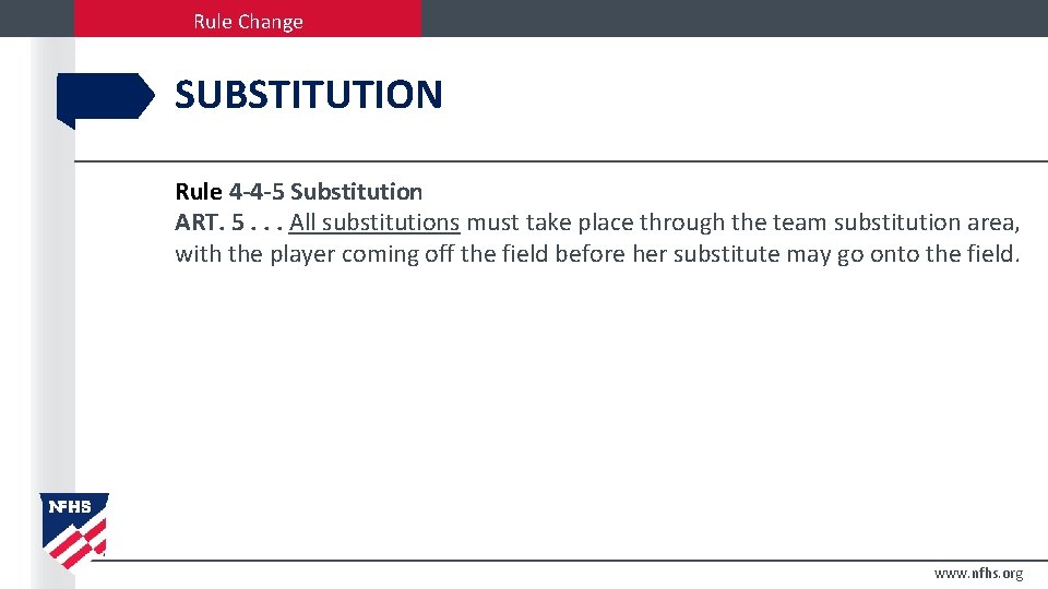 Rule Change SUBSTITUTION Rule 4 -4 -5 Substitution ART. 5. . . All substitutions