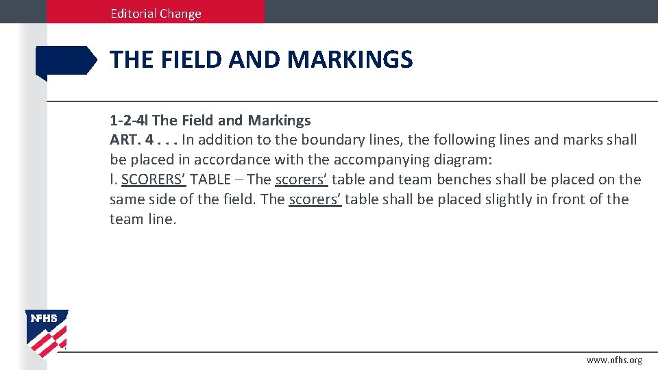 Editorial Change THE FIELD AND MARKINGS 1 -2 -4 l The Field and Markings