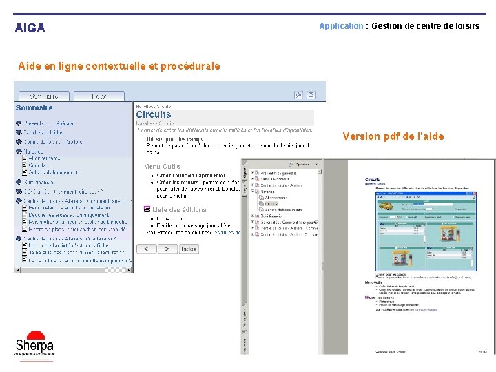 AIGA Application : Gestion de centre de loisirs Aide en ligne contextuelle et procédurale