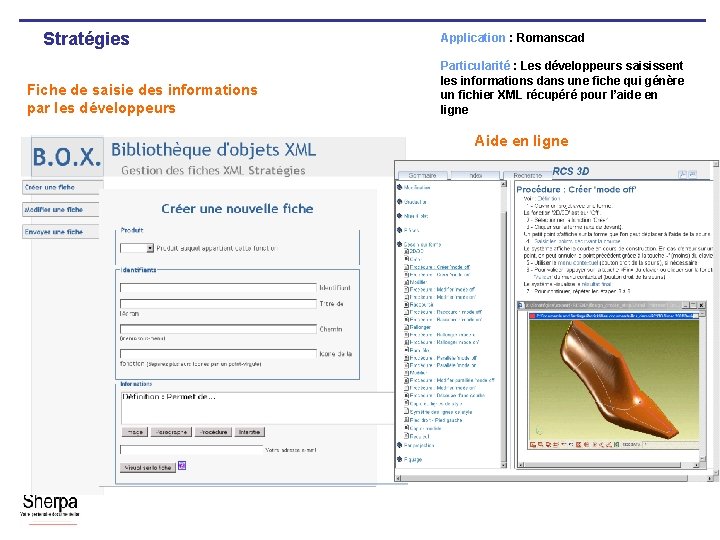 Stratégies Fiche de saisie des informations par les développeurs Application : Romanscad Particularité :