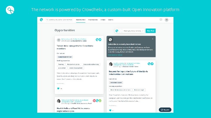 The network is powered by Crowdhelix, a custom-built Open Innovation platform 