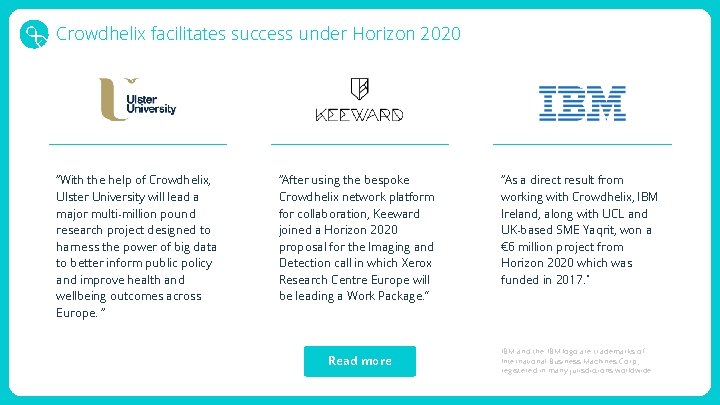 Crowdhelix facilitates success under Horizon 2020 “With the help of Crowdhelix, Ulster University will
