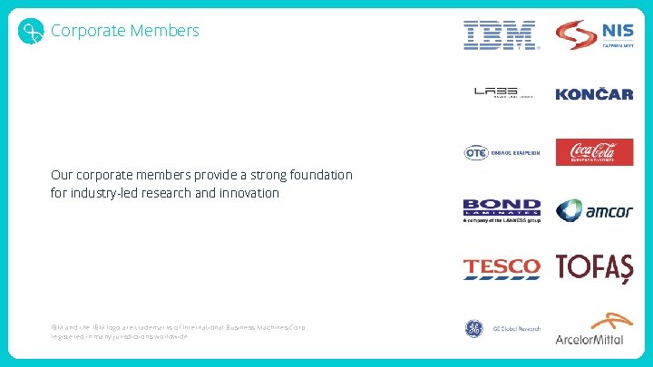 Corporate Members Our corporate members provide a strong foundation for industry-led research and innovation