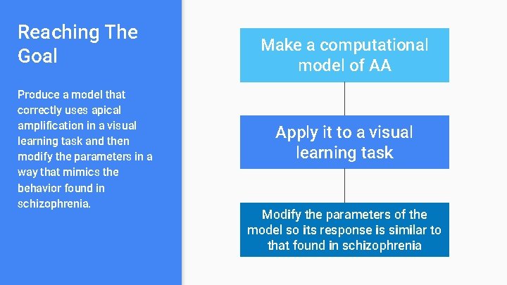 Reaching The Goal Produce a model that correctly uses apical amplification in a visual