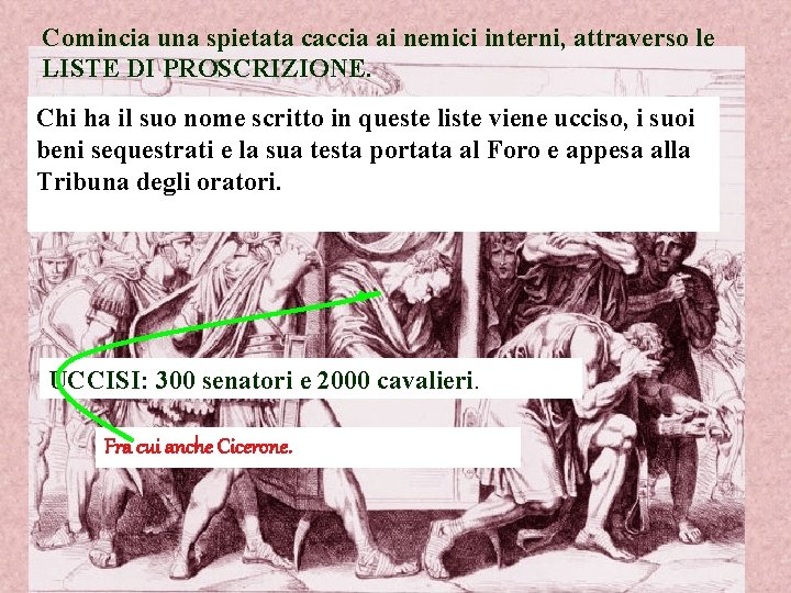 Comincia una spietata caccia ai nemici interni, attraverso le LISTE DI PROSCRIZIONE. Chi ha
