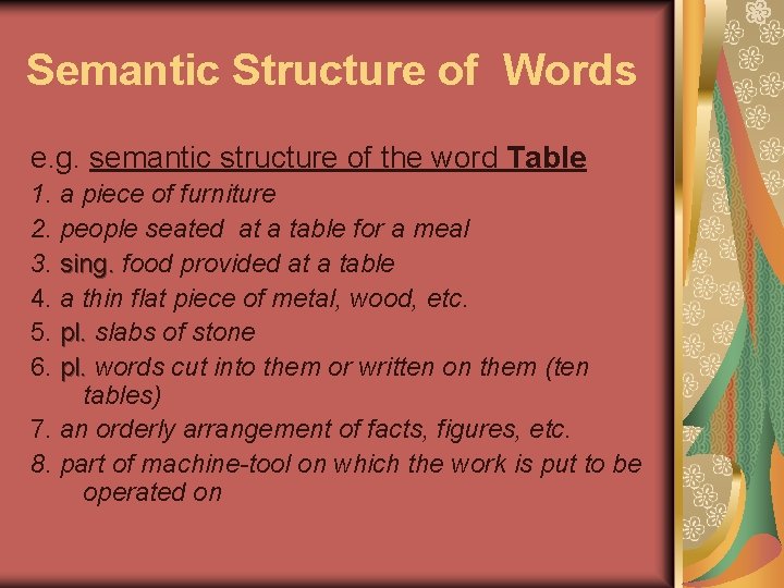 Semantic Structure of Words e. g. semantic structure of the word Table 1. a