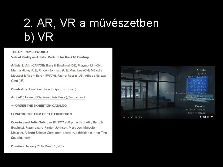 2. AR, VR a művészetben b) VR 