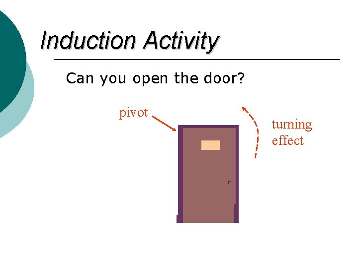 Induction Activity Can you open the door? pivot turning effect 
