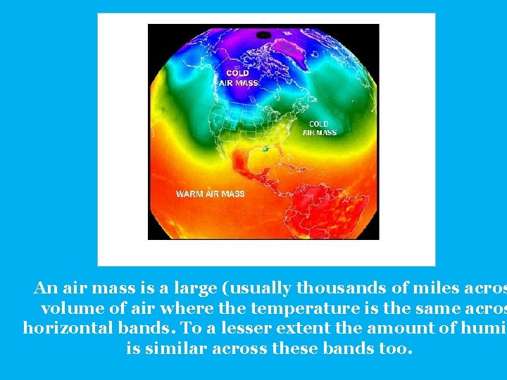 An air mass is a large (usually thousands of miles acros volume of air