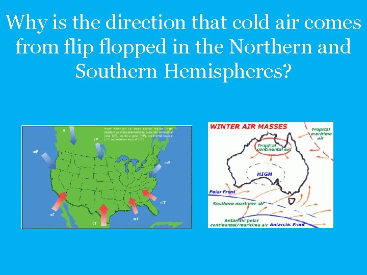 Why is the direction that cold air comes from flip flopped in the Northern