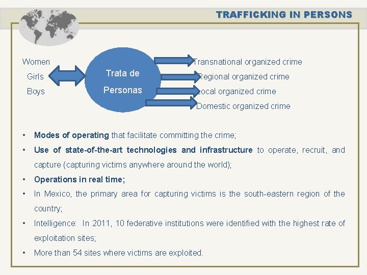 TRAFFICKING IN PERSONS Women Transnational organized crime Trata de Girls Regional organized crime Personas