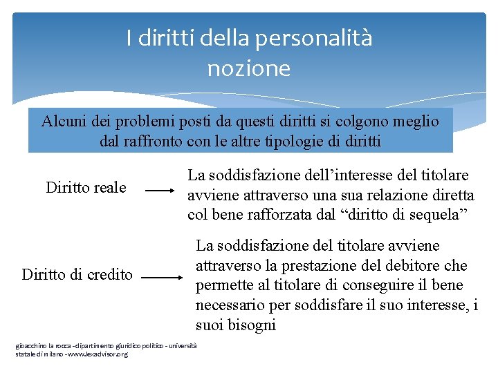 I diritti della personalità nozione Alcuni dei problemi posti da questi diritti si colgono