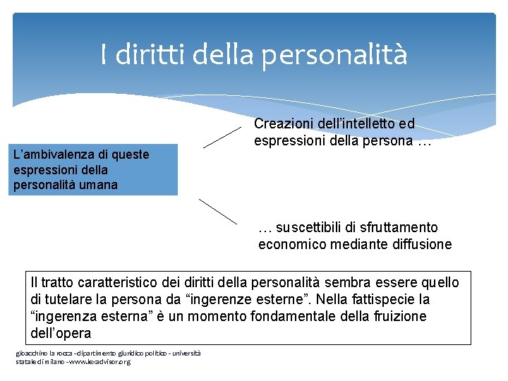 I diritti della personalità L’ambivalenza di queste espressioni della personalità umana Creazioni dell’intelletto ed